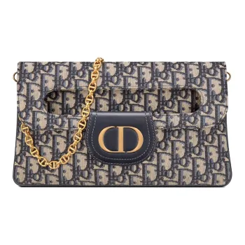 DIOR D-Double Oblique Embroidery Handheld Shoulder Bag Crossbody Bag Medium Size Women's Denim Blue