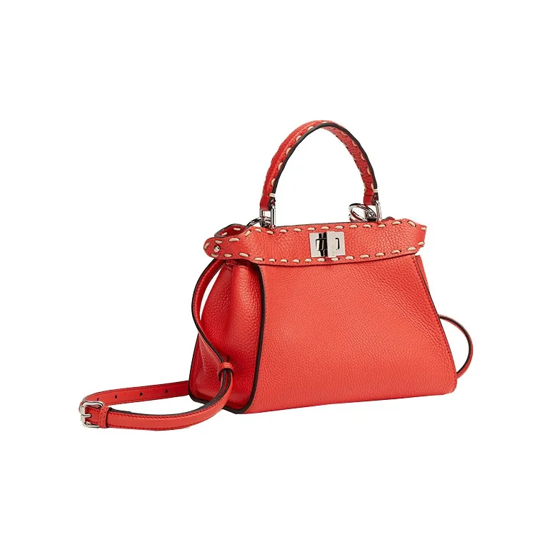FENDI Peekaboo Full Textured Leather Shoulder Bag Crossbody Bag Handbag Mini Women's Red-1