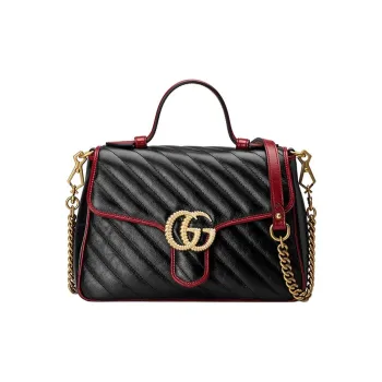 GUCCI GG Marmont Leather Messenger Bag Shoulder Bag Crossbody Bag Handbag Small Size Women's Black/Red