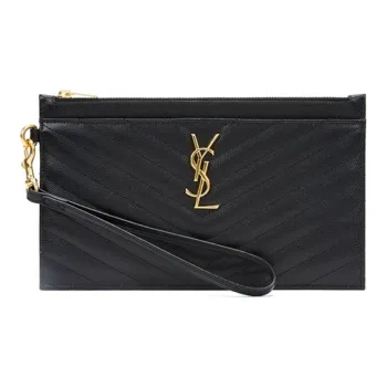 SAINT LAURENT CASSANDRE Cow Leather Clutch Women's Black