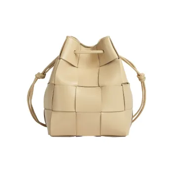 Bottega Veneta CASSETTE Calfskin Bucket Bags Shoulder Bag Crossbody Bag Small Size Women's Rice Porridge Color