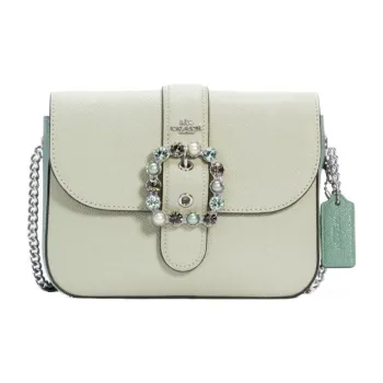 COACH Disney, Collaboration Leather Small Square Bag Shoulder Bag, Crossbody Bag Trumpets Women's Light Green