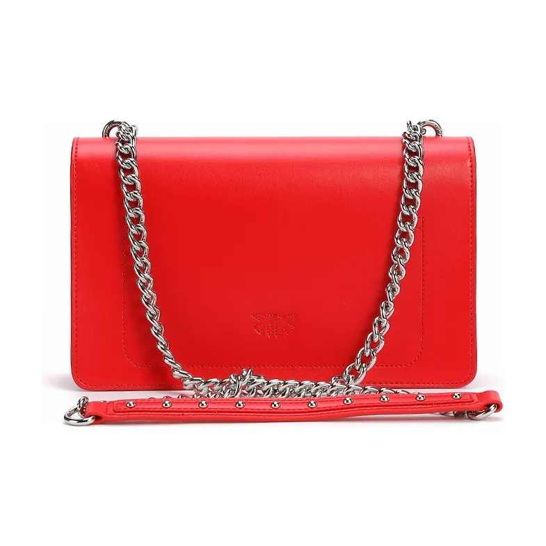 PINKO Leather Swallow Bag, Shoulder Bag, Crossbody Bag Women's Red-1