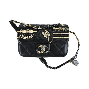 CHANEL Lambskin Flap Bag One Shoulder Handbag Crossbody Bag Small Size Women's Black