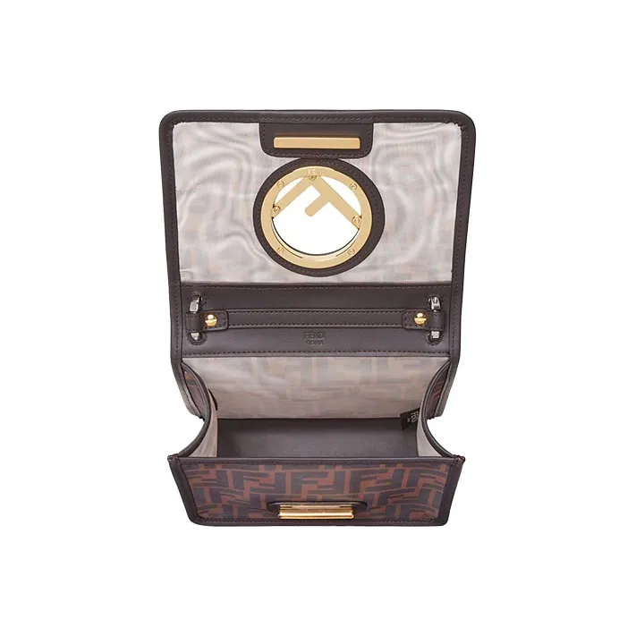FENDI Kan I Tech Mesh Material Patchwork Leather One Shoulder Handbag Crossbody Bag Mini Women's Brown-3