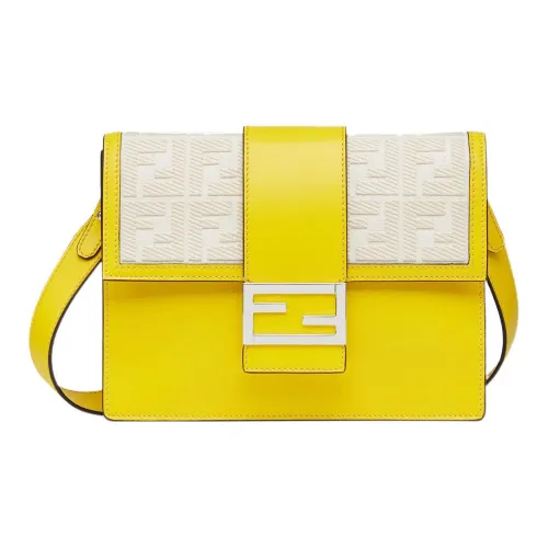 FENDI Baguette Canvas With Leather Baguette Bag, Shoulder Bag, Crossbody Bag Medium Size Men's Bright Yellow/Beige