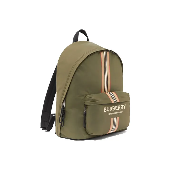 Burberry Logo And Icon Stripe Backpack Green/Beige-3