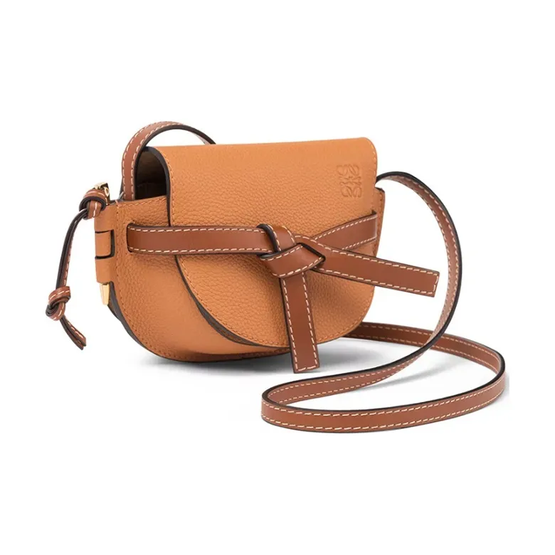 LOEWE Grained Cow Leather Saddle Bag Bowknot Shoulder Bag Crossbody Bag Mini Women's Light Caramel/Light Brown-1