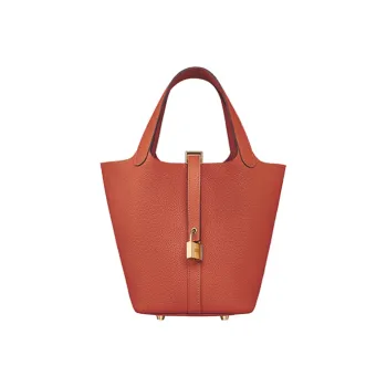 HERMES Maurice Bullock Leather Basket Bag Handbag Bucket Bag Women's R1 Terre Battue Red Clay