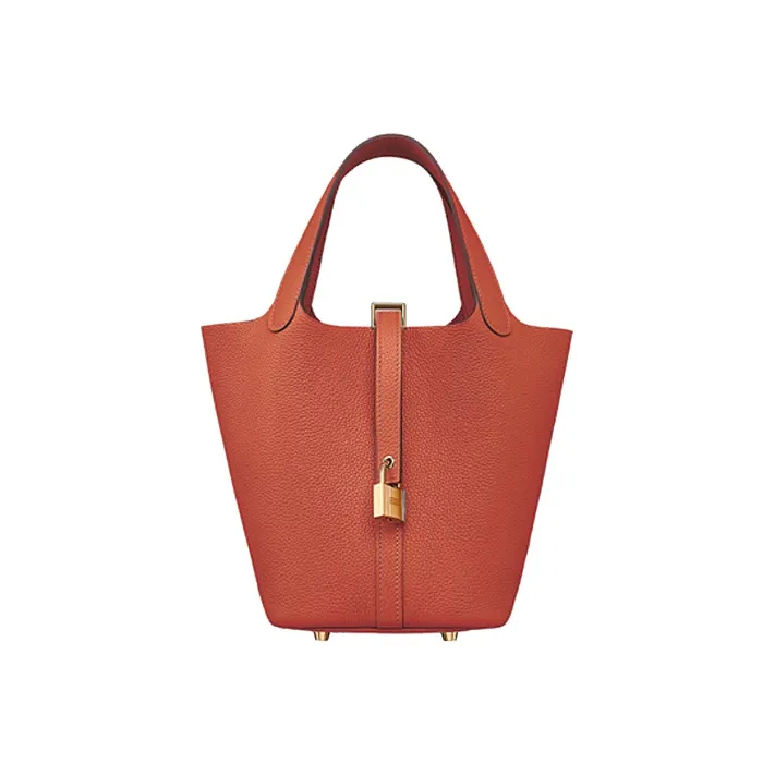 HERMES Maurice Bullock Leather Basket Bag Handbag Bucket Bag Women's R1 Terre Battue Red Clay-0