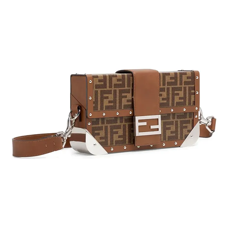FENDI Baguette Fabric With Leather Baguette Bag Men's Brown-1