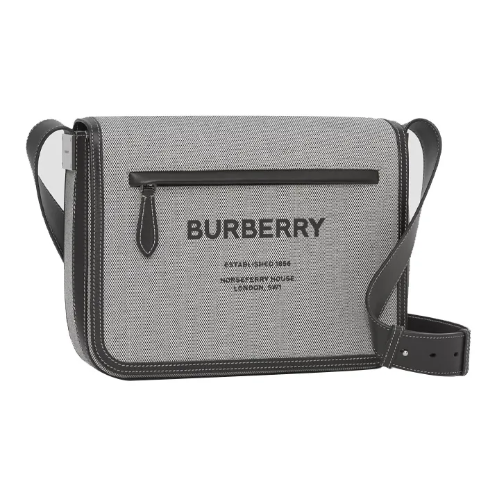 Burberry Cotton Canvas Messenger Bag Small Size Men's Gray-2