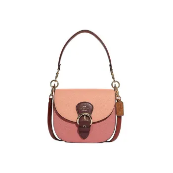 COACH Kleo Pebbled Leather Shoulder Bag Women's Pink Orange Dark Pink