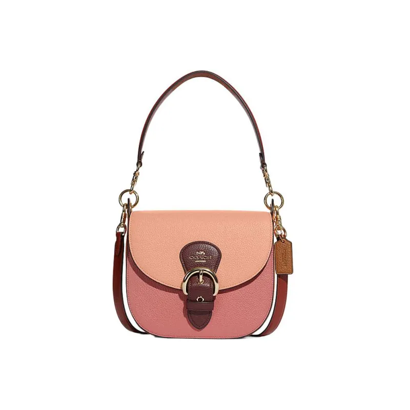 COACH Kleo Pebbled Leather Shoulder Bag Women's Pink Orange Dark Pink-0