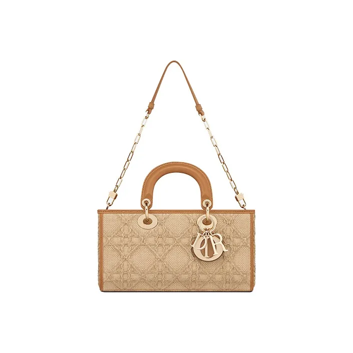 DIOR Lady D-JOY Raffia Grass & Leather Daisie Bag Handbag Shoulder Bag Crossbody Bag Women's Gold/Tawny-3