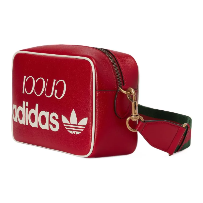 GUCCI Adidas Collaboration Leather Camera Bag, Shoulder Bag, Crossbody Bag Small Size Men's Red-1