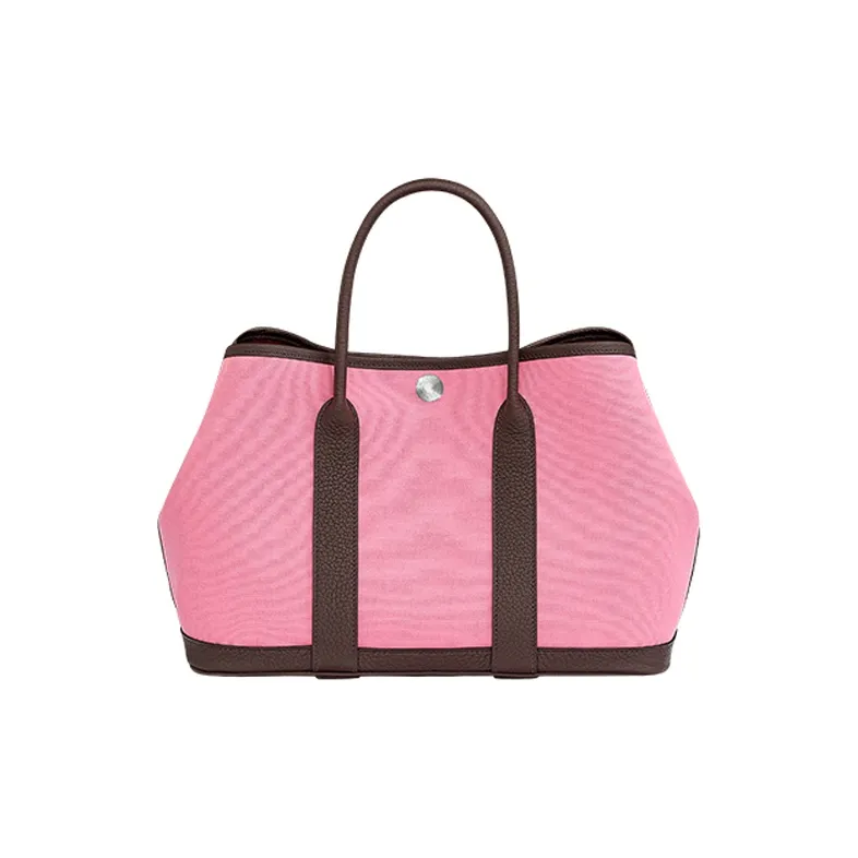 HERMES Garden Party Two-Tone Cow Leather Handbag Women's Pink/Brown-0