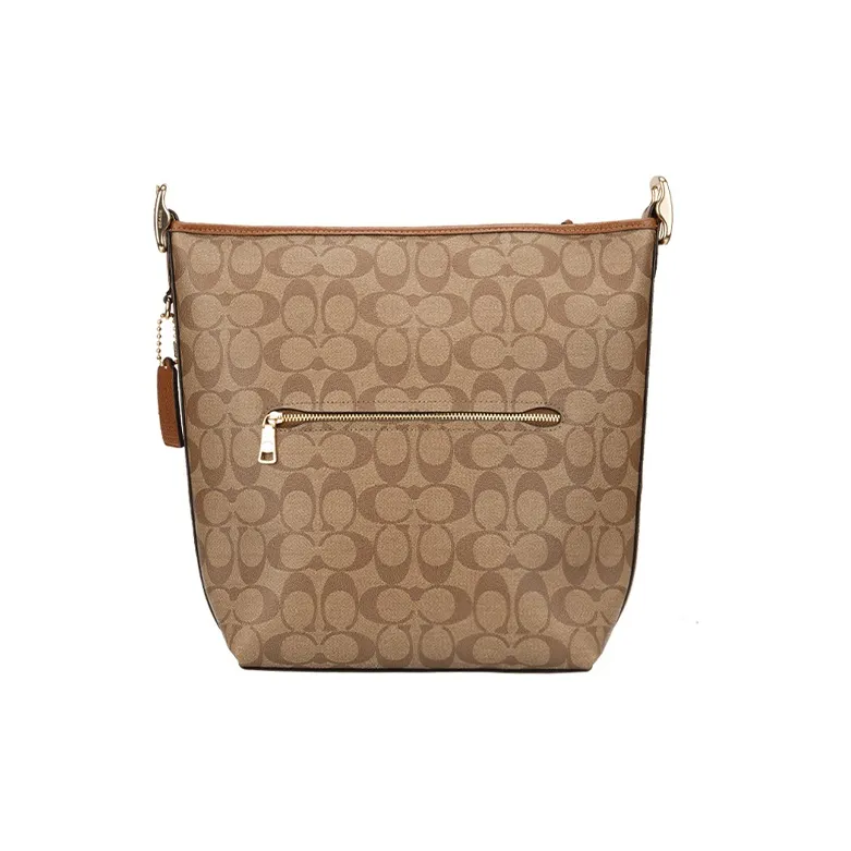 COACH Leather Shoulder Bag Women's Khaki Multicolor-2