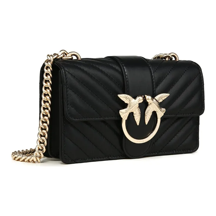 PINKO Quilt Leather Swallow Bag, Handbag, Shoulder Bag, Crossbody Bag Mini Women's Black/Black Gold-2
