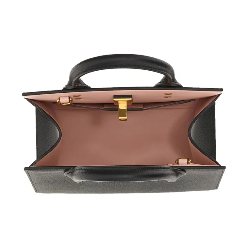 FERRAGAMO Studio Stamped Calfskin Handbag Women's Black-3