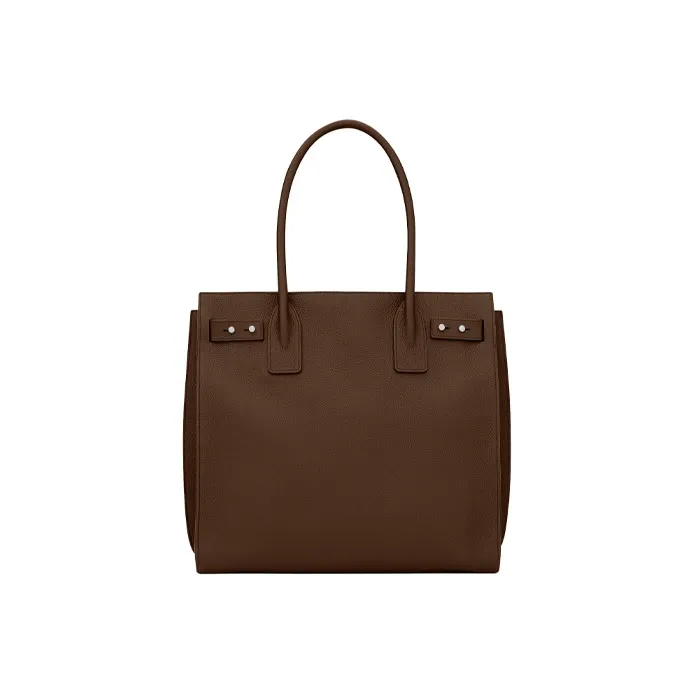 SAINT LAURENT SAC DE JOUR Calfskin Grained Leather Handbag Men's Dark Wood Color-2