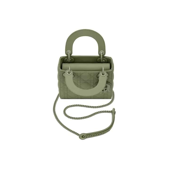 DIOR Lady Dior Cow Leather Wicker Pattern Shoulder Bag Crossbody Bag Handbag Mini Women's Matcha Green-2