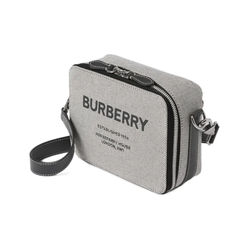 Burberry Horseferry Canvas With Leather Handheld Crossbody Bag Shoulder Bag Men's Charcoal Gray Black-2