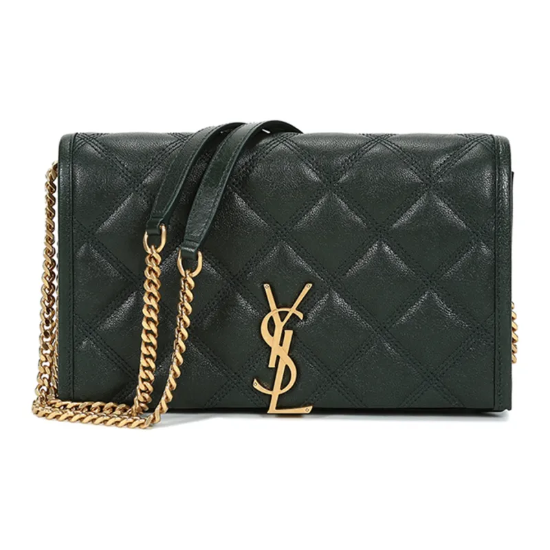 SAINT LAURENT Lambskin Wallet Crossbody Bag Shoulder Bag Women's Dark Green-0