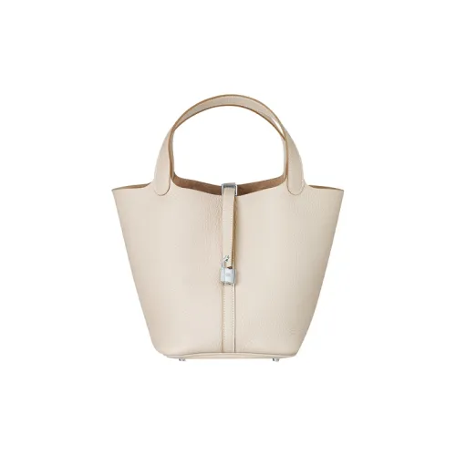 HERMES Picotin Lock Clemence Bullock Leather Bucket Bag Handbag Women's 10 Craie Milkshake White