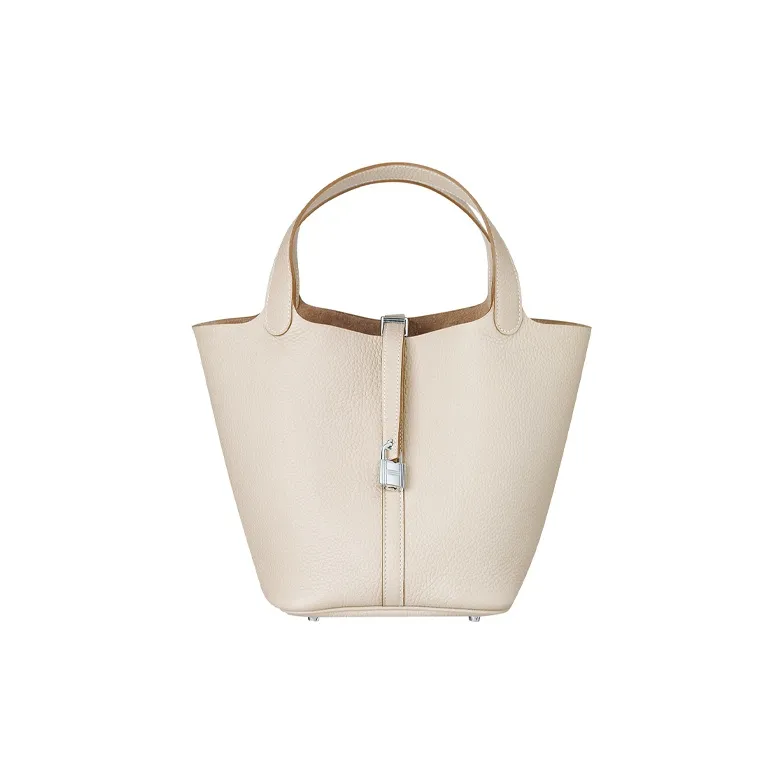HERMES Picotin Lock Clemence Bullock Leather Bucket Bag Handbag Women's 10 Craie Milkshake White-0