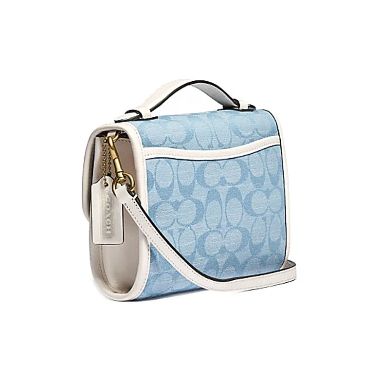 COACH Kip Fabric With Cow Leather Messenger Bag, Handbag, Shoulder Bag, Crossbody Bag Trumpets Women's Blue Monogram-1