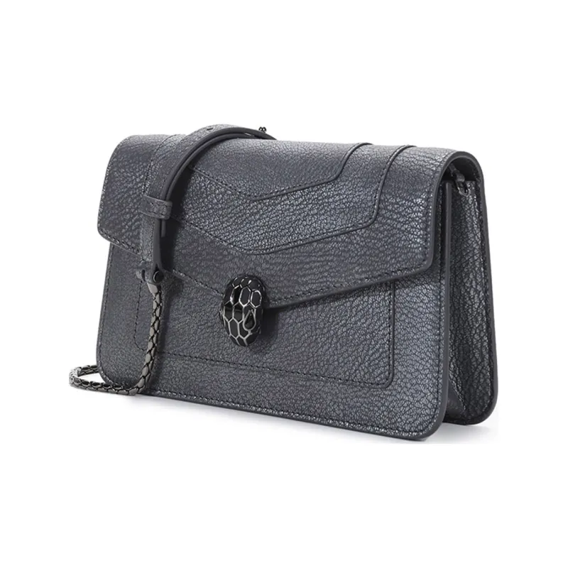 BVLGARI Serpenti Forever Series Leather Shoulder Bag Crossbody Bag Clutches Women's Charcoal-1