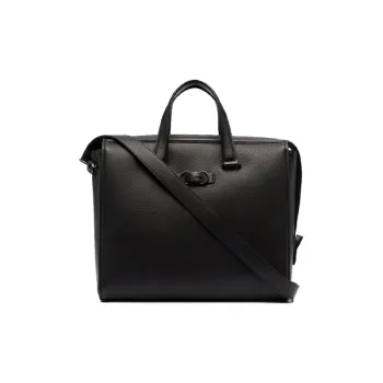 FERRAGAMO Grained Leather Briefcase Handheld Handbag Shoulder Bag Crossbody Bag Men's Black