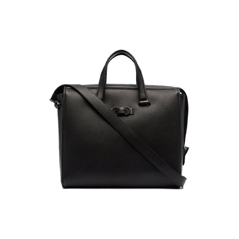 FERRAGAMO Grained Leather Briefcase Handheld Handbag Shoulder Bag Crossbody Bag Men's Black-0