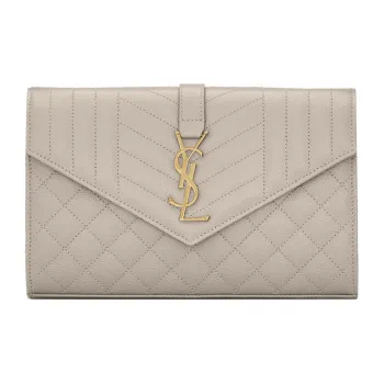 SAINT LAURENT Monogram Chain Wallet Grain De Poudre Blanc Vintage