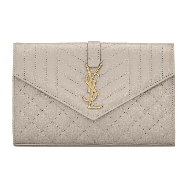 SAINT LAURENT Monogram Chain Wallet Grain De Poudre Blanc Vintage-0