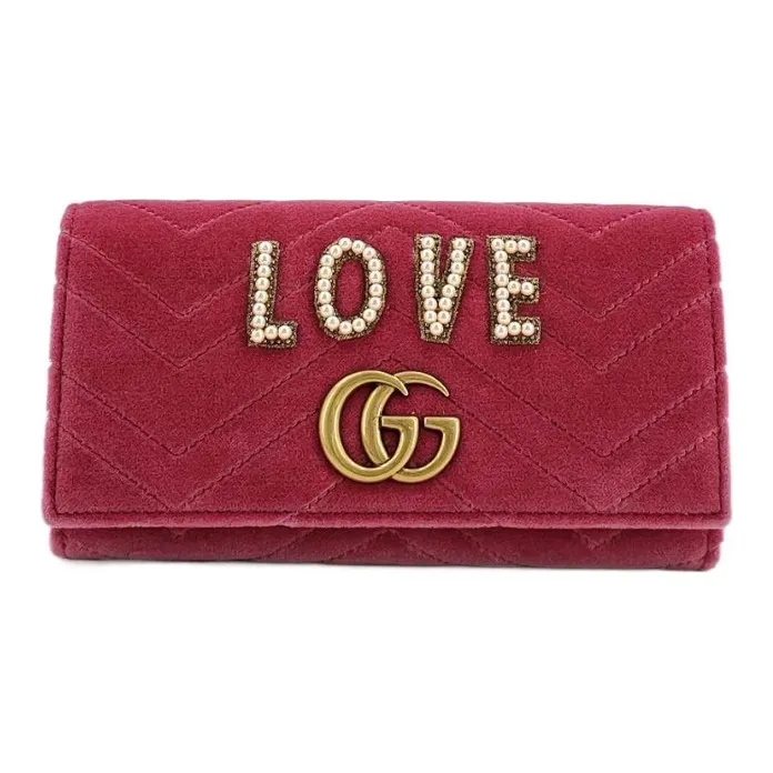GUCCI GG Marmont Quilted Velvet Wallet Women's Red-0