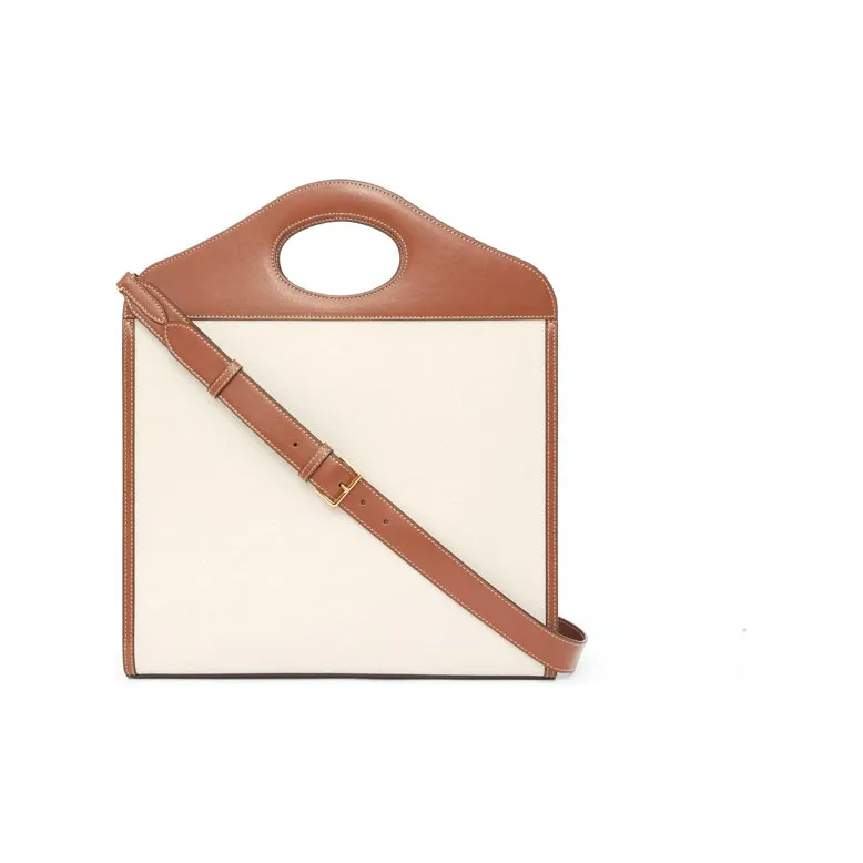 Burberry Medium Two Tone Canvas And Leather Pocket Bag Natural/Malt Brown-3