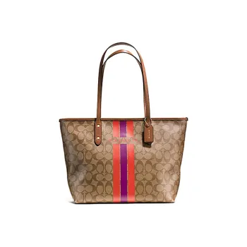 COACH City Zip Tote Coated Canvas Tote Bag Shopping Bag Shoulder Bag Handbag Large Size Women's Brown Monogram