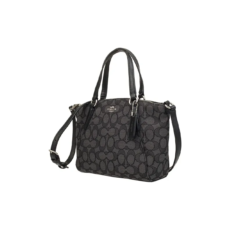 COACH Kelsey Jacquard Fabric With Leather Shoulder Bag Mini Women's Black Gray Color-1