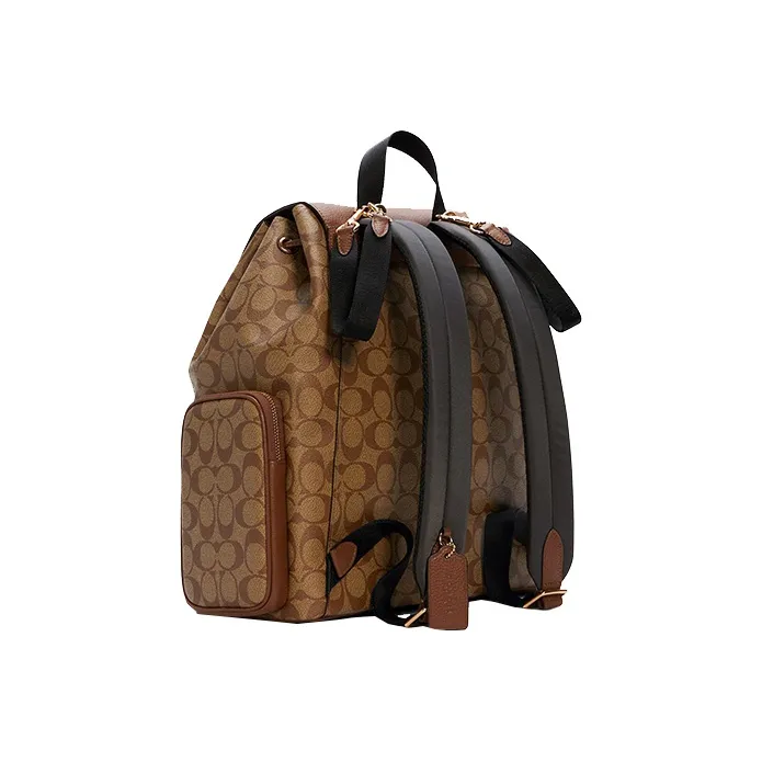 COACH Baby Canvas With Leather Backpack Mom Bag Backpack Tubas Unisex Khaki-1