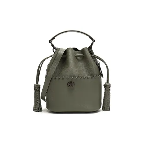 COACH Lora Leather Drawstring Bucket Tassel Bag Handbag Shoulder Bag Women's Green