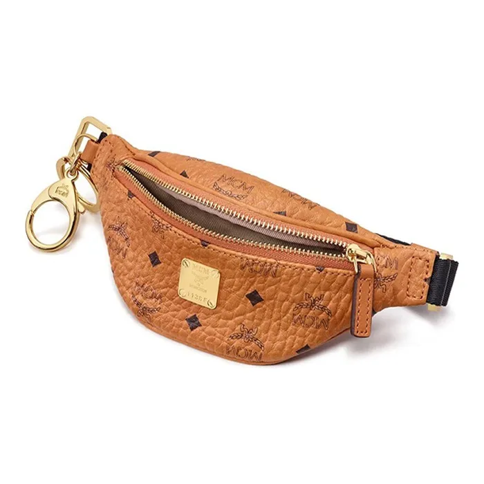 MCM Visetos Leather Fanny Pack Coin Purse Women's Brown Cognac-1