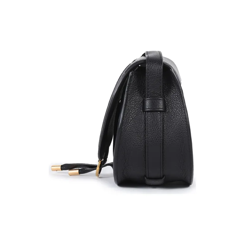Chloe Marcie Cow Leather Saddle Bag, Crossbody Bag Women's Black-2