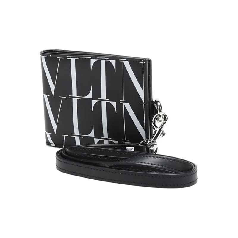 Valentino Cow Leather Wallet Neck Pouch Men's Black White-1