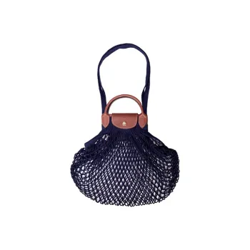 LONGCHAMP Le Pliage Filet Canvas Bag With Shopping Mesh Pocket Regular Women's Marine Blue