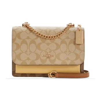 COACH Klare Canvas With Leather Trunk Bag, Shoulder Bag, Crossbody Bag Trumpets Women's Yellow & Brown Monogram
