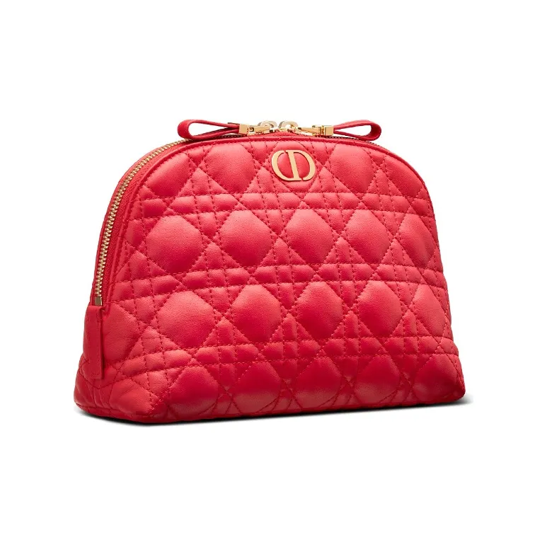DIOR Sheepskin Makeup Bag Women's Red-1