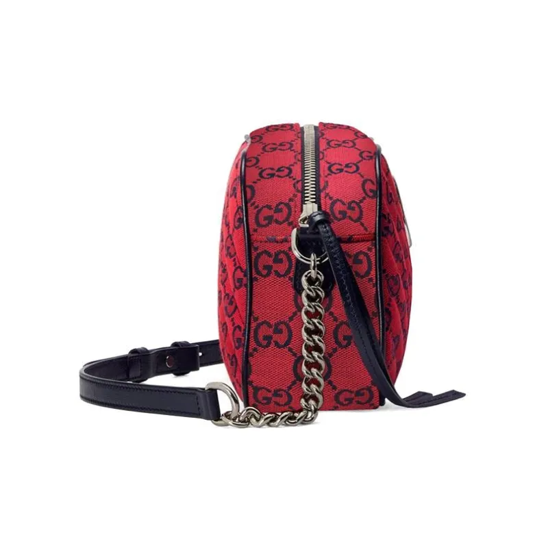 GUCCI GG Marmont Patchwork Canvas Camera Bag Canvas Bag Shoulder Bag Crossbody Bag Small Size Women's Red & Dark Blue-2