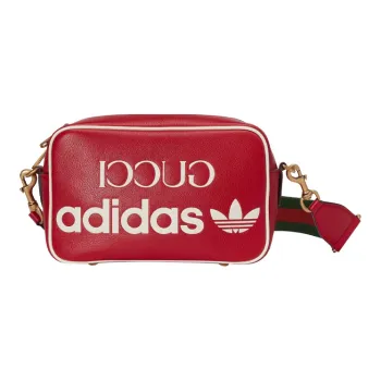 GUCCI Adidas Collaboration Leather Camera Bag, Shoulder Bag, Crossbody Bag Small Size Men's Red